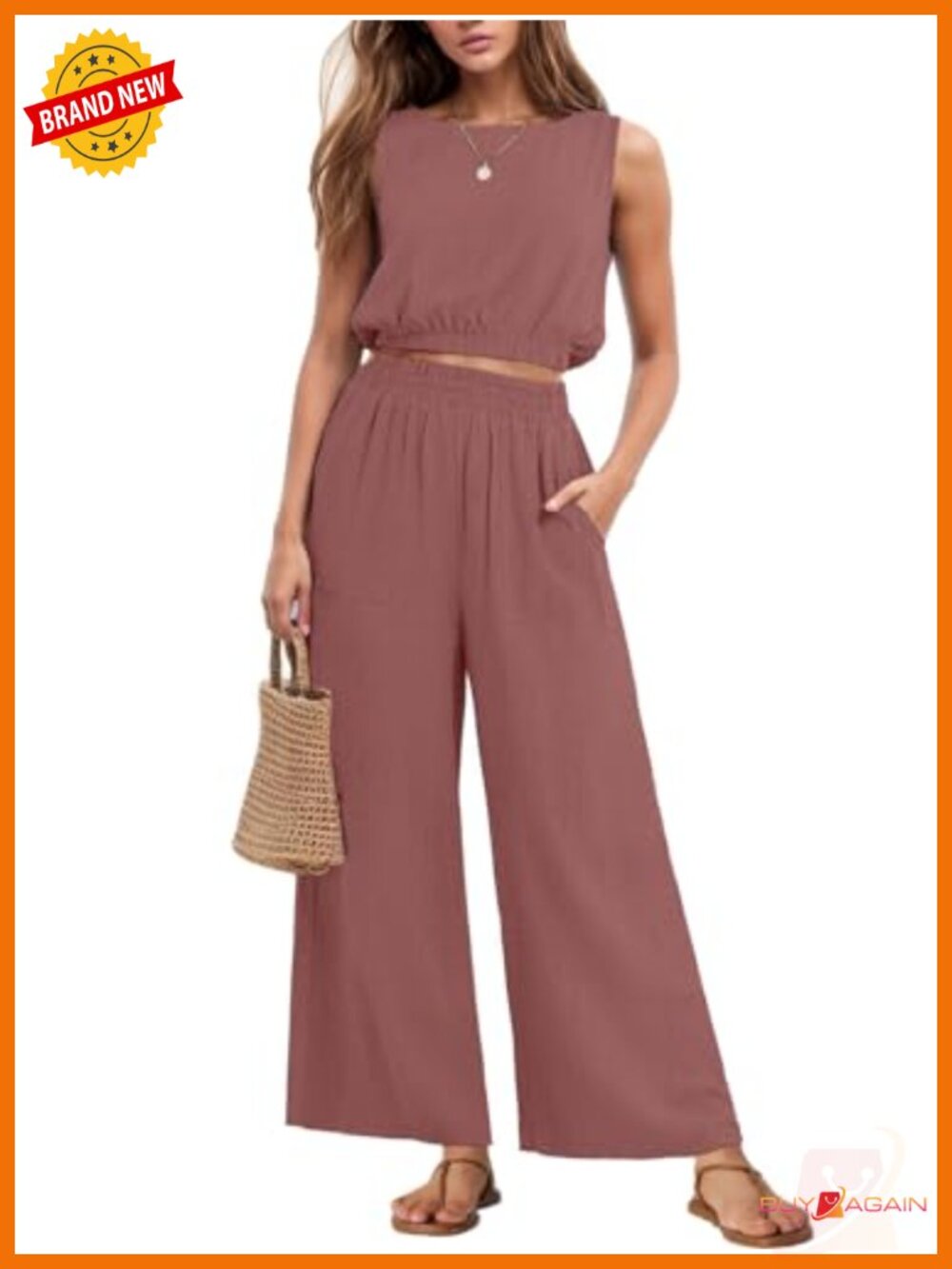 Sleeveless Crop Top Wide Leg Pants Two Piece Tracksuit Set